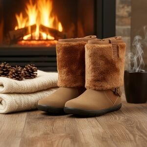 Faux Fur Buckle Boots in Brown and Tan New Cheeks